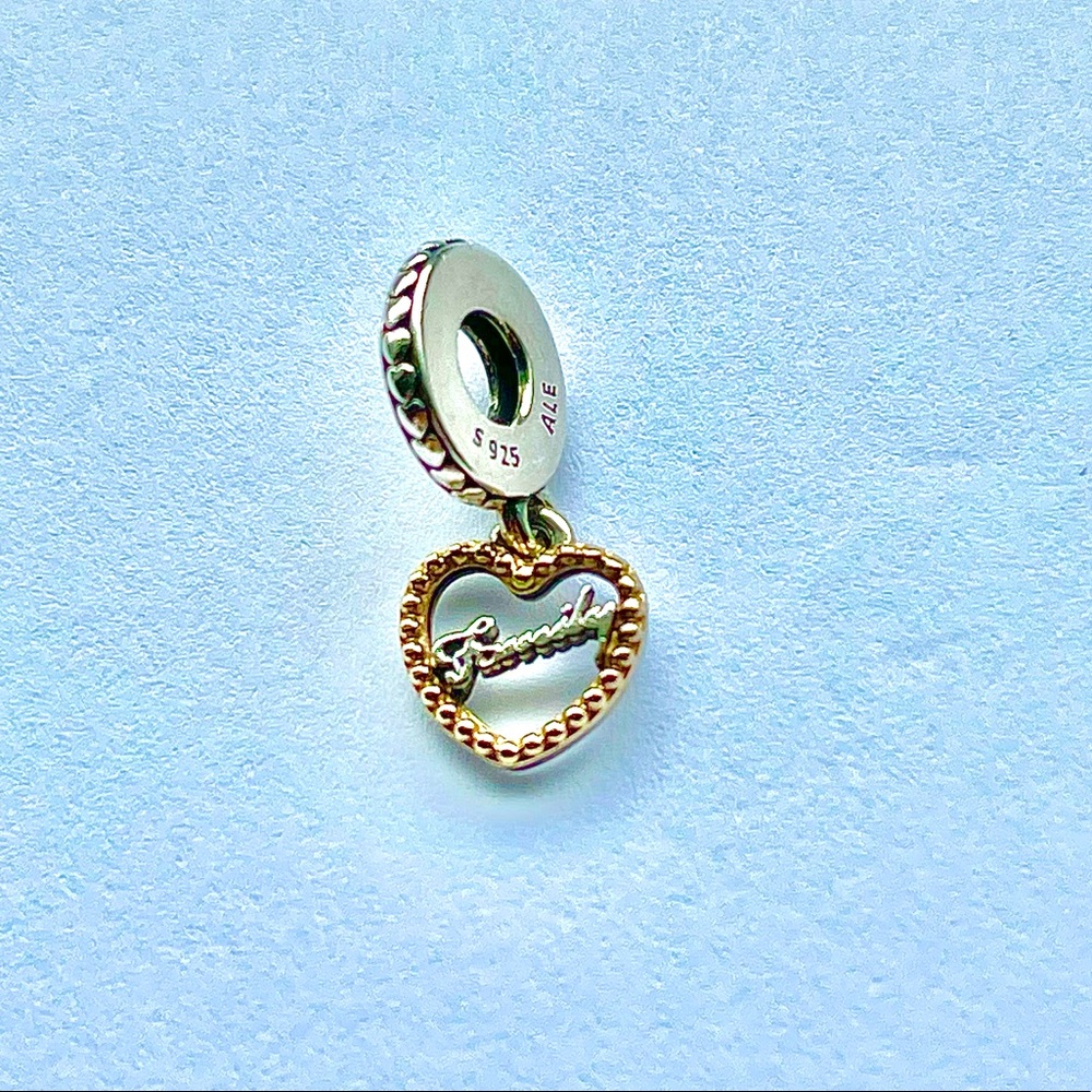 PANDORA Dangle Family Heart Charm Silver 14K Gold.